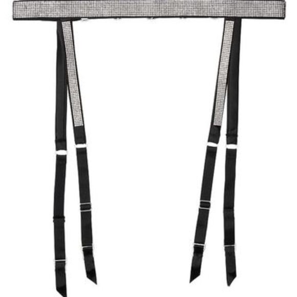 Victoria's Secret Black Satin Crystal Rhinestone Bling Garter Belt NWT - Picture 6 of 6